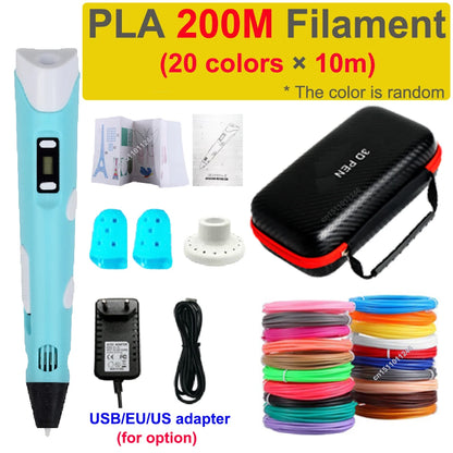 3D Pen 3D Printing Pen Children DIY Drawing Pens PLA Filament Birthday Christmas Boys Girls Gift for Kids with Travel Case