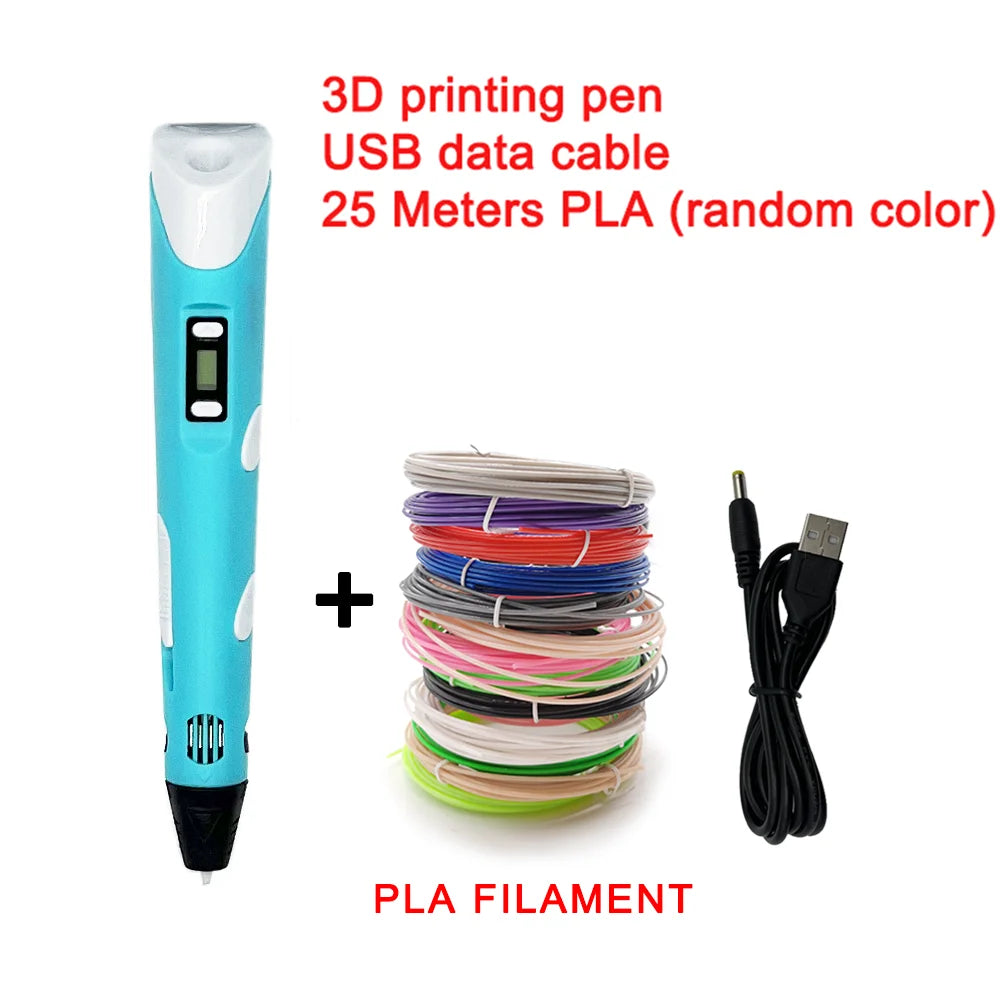 Electronic 3D Printing Pen with LED Display 25M PLA Filament Children USB Drawing Tool Drawing Toy DIY Christmas Birthday Gift