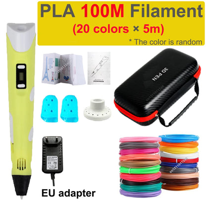 3D Pen 3D Printing Pen Children DIY Drawing Pens PLA Filament Birthday Christmas Boys Girls Gift for Kids with Travel Case