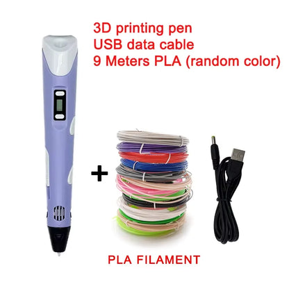 Electronic 3D Printing Pen with 9M PLA Consumables High-Temperature 3D Graffiti Tool Intelligent Toy Christmas Birthday Gift