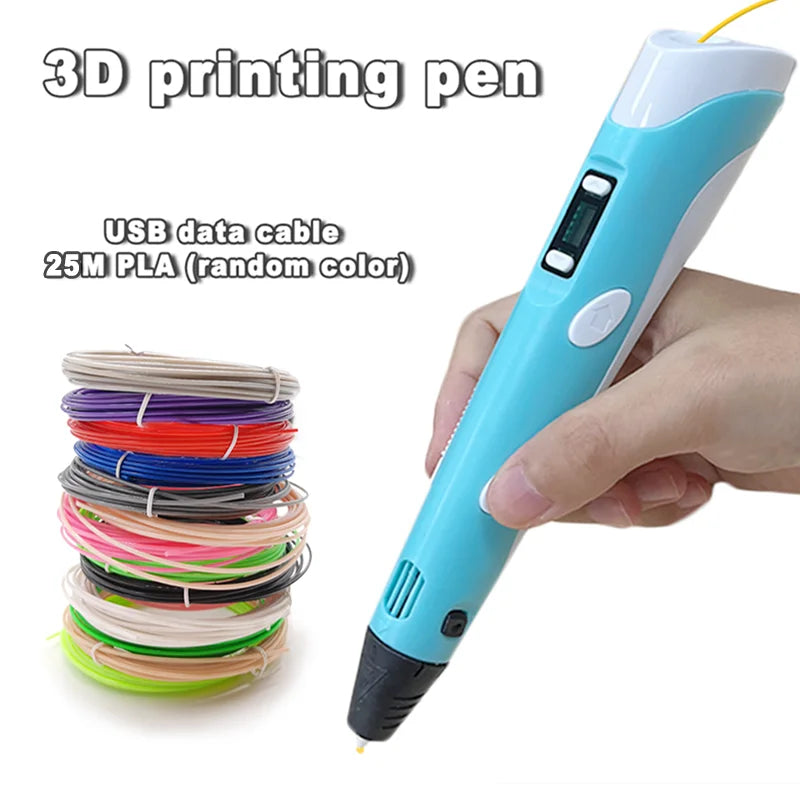 Electronic 3D Printing Pen with LED Display 25M PLA Filament Children USB Drawing Tool Drawing Toy DIY Christmas Birthday Gift