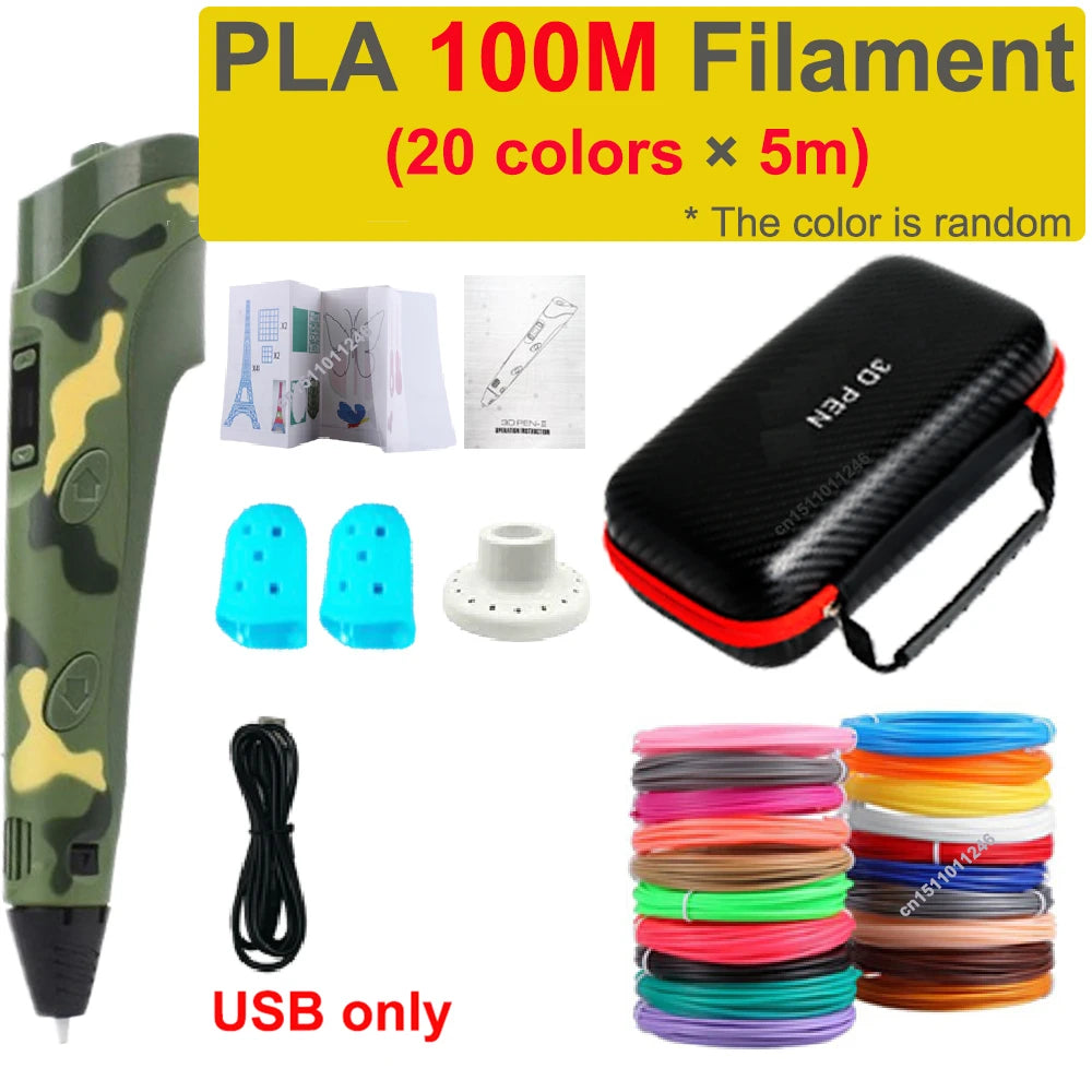 3D Pen 3D Printing Pen Children DIY Drawing Pens PLA Filament Birthday Christmas Boys Girls Gift for Kids with Travel Case