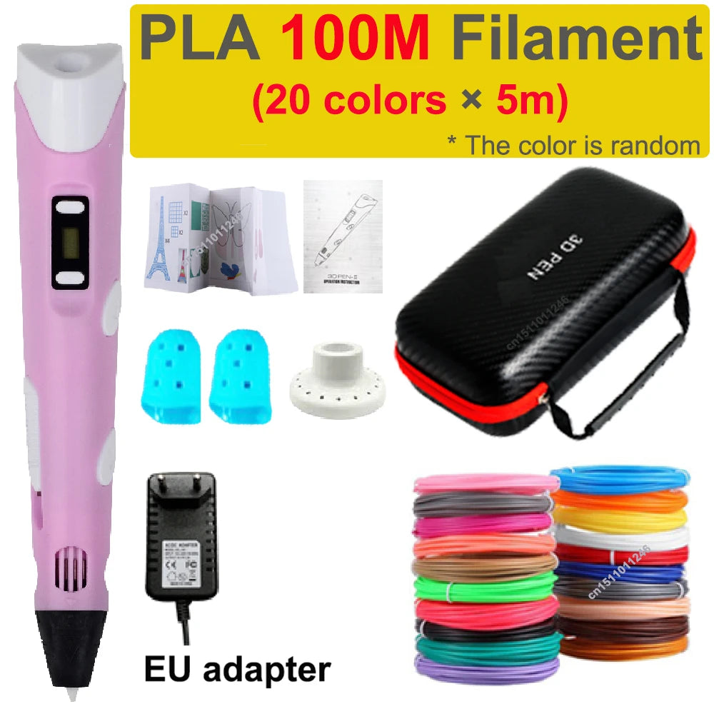 3D Pen 3D Printing Pen Children DIY Drawing Pens PLA Filament Birthday Christmas Boys Girls Gift for Kids with Travel Case