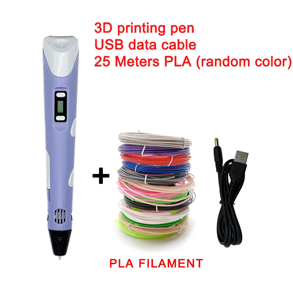 Electronic 3D Printing Pen with LED Display 25M PLA Filament Children USB Drawing Tool Drawing Toy DIY Christmas Birthday Gift