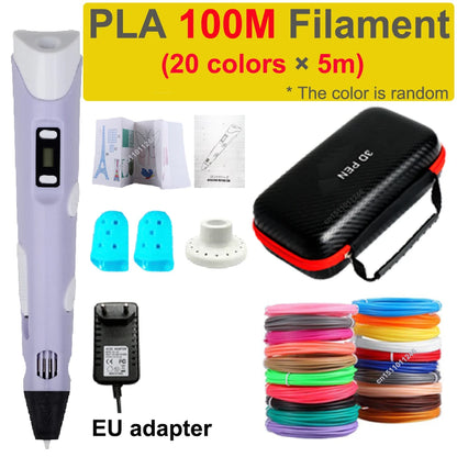 3D Pen 3D Printing Pen Children DIY Drawing Pens PLA Filament Birthday Christmas Boys Girls Gift for Kids with Travel Case